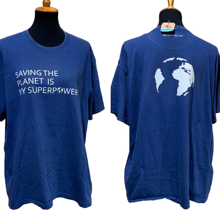 Hand Printed Upcycled Womens XL Saving the Planet is My Superpower Tee Shirt