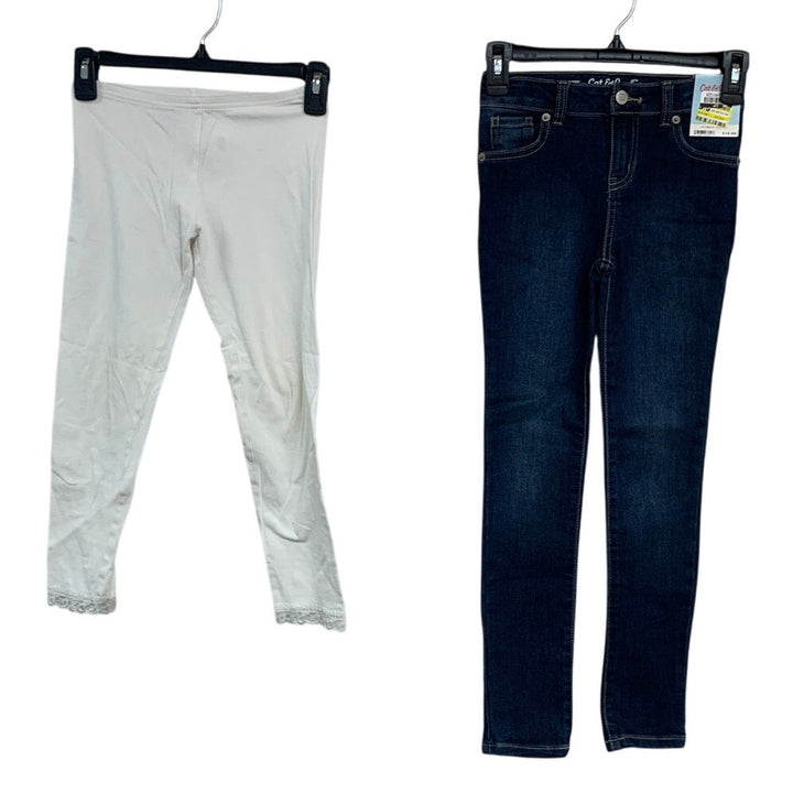 Lot of 2 Cat &amp; Jack Old Navy Girls Large (10/12) white Leggings Denim Blue Jeans