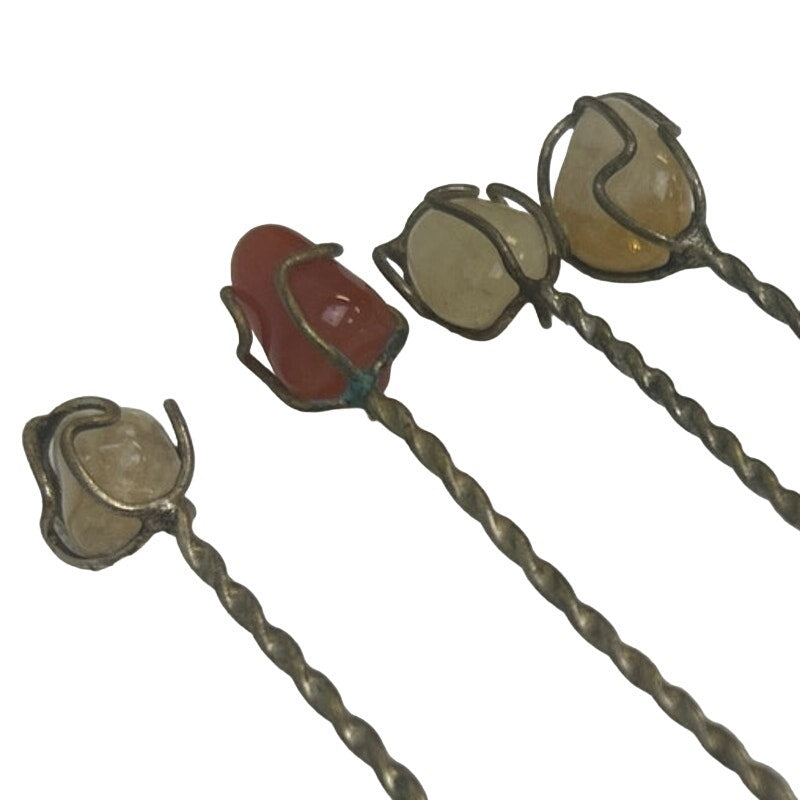 Vintage Handmade Tiny Wrapped Stone Mini Metal Collectible Baby Doll Spoons