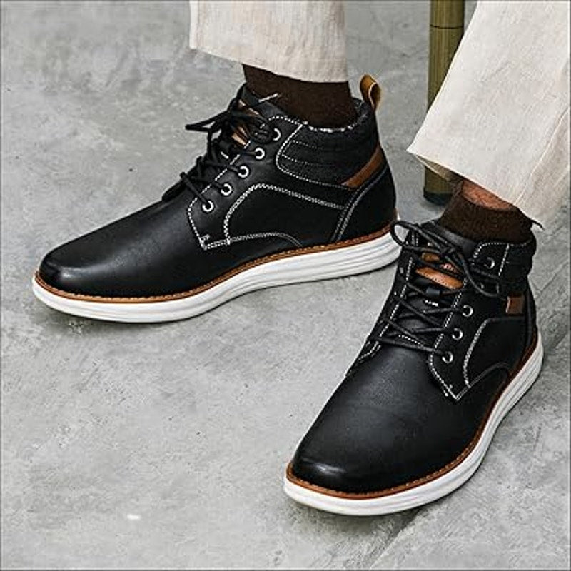 New Bruno Marc Mens 9 Black Faux Leather Mid Top Chukka Sneaker Lace Up Shoes