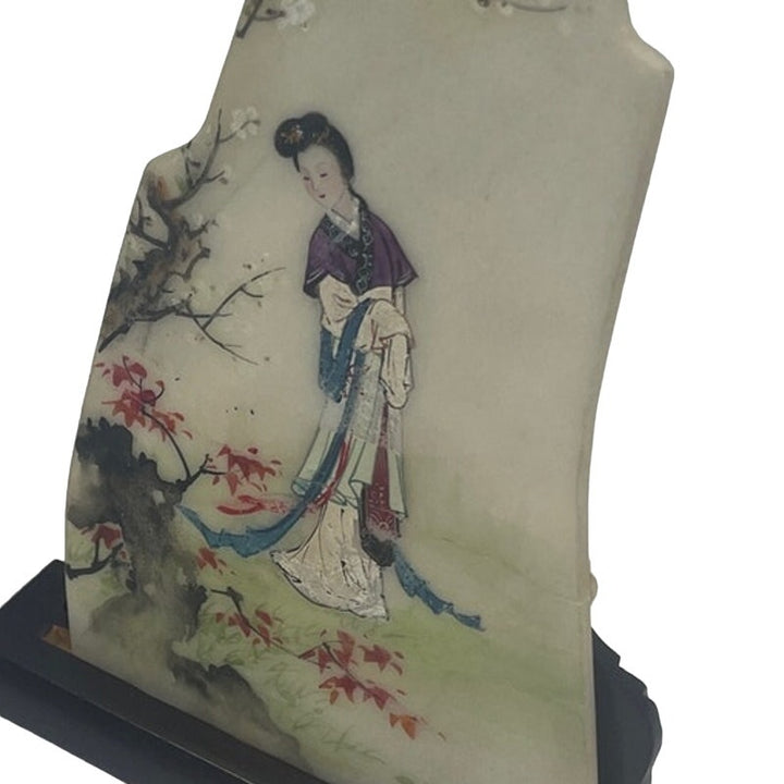 Set of 2 Vintage Soapstone Hand Painted Geisha Girls Cherry Blossom Art
