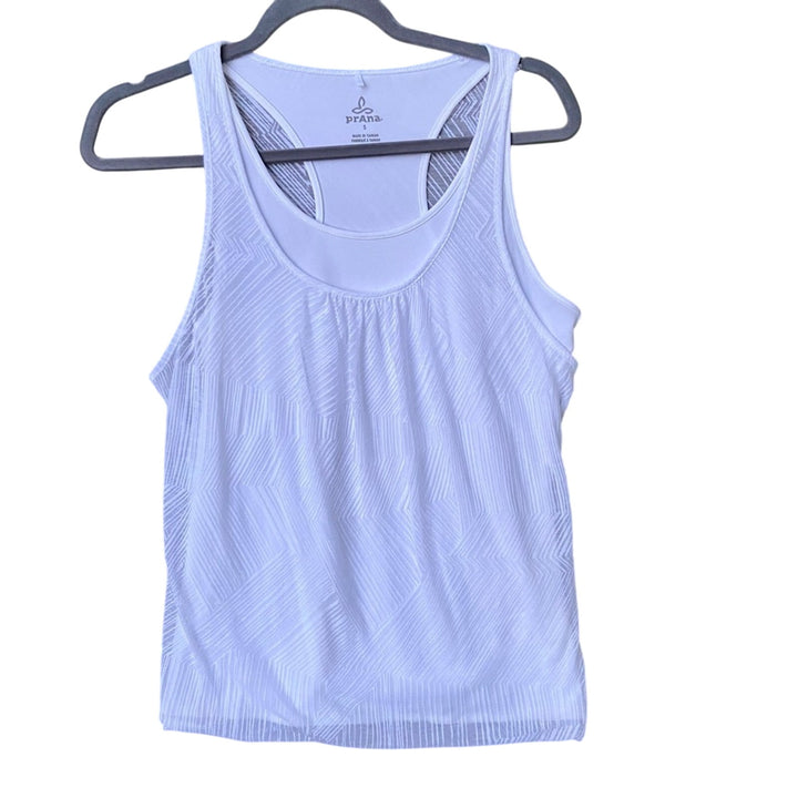 New Prana Womens Small White Sleeveless Striped Layered Athletic Tank Top