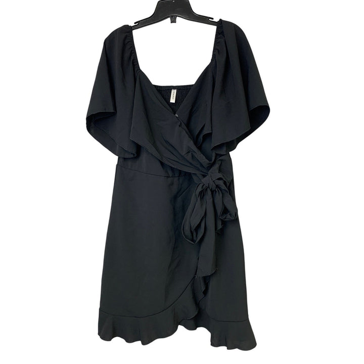 Dokotoo Womens Large Black 100% Polyester Short Sleeve V Neck Front Tie Dress