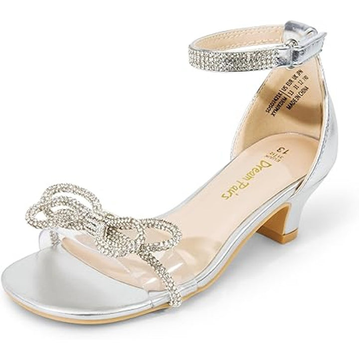 Dream Pairs Little Girls Size 3 Silver Rhinestone Bow 2" Heel Wedding Shoes