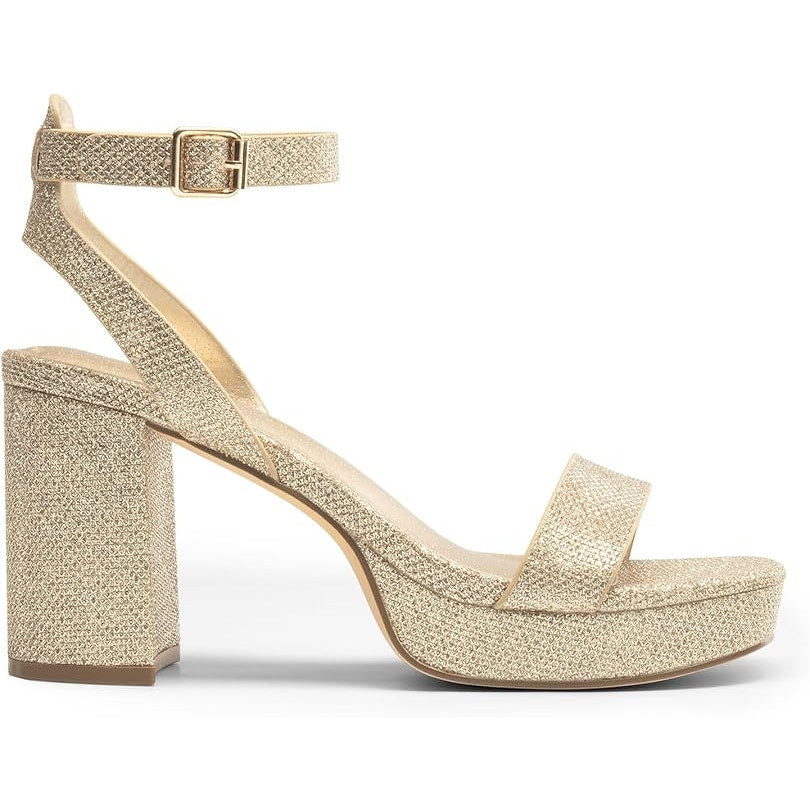 Dream Pairs Womens Size 9 Gold Glitter 3.5" Platform Heel Open Toe Sandal Shoes