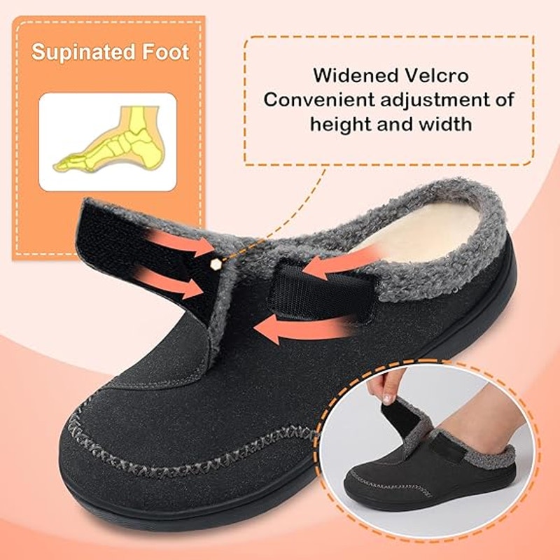 LeIsfIt Mens Size 11 Gray Slide On Memory Foam Hook Loop Adjustable Slippers
