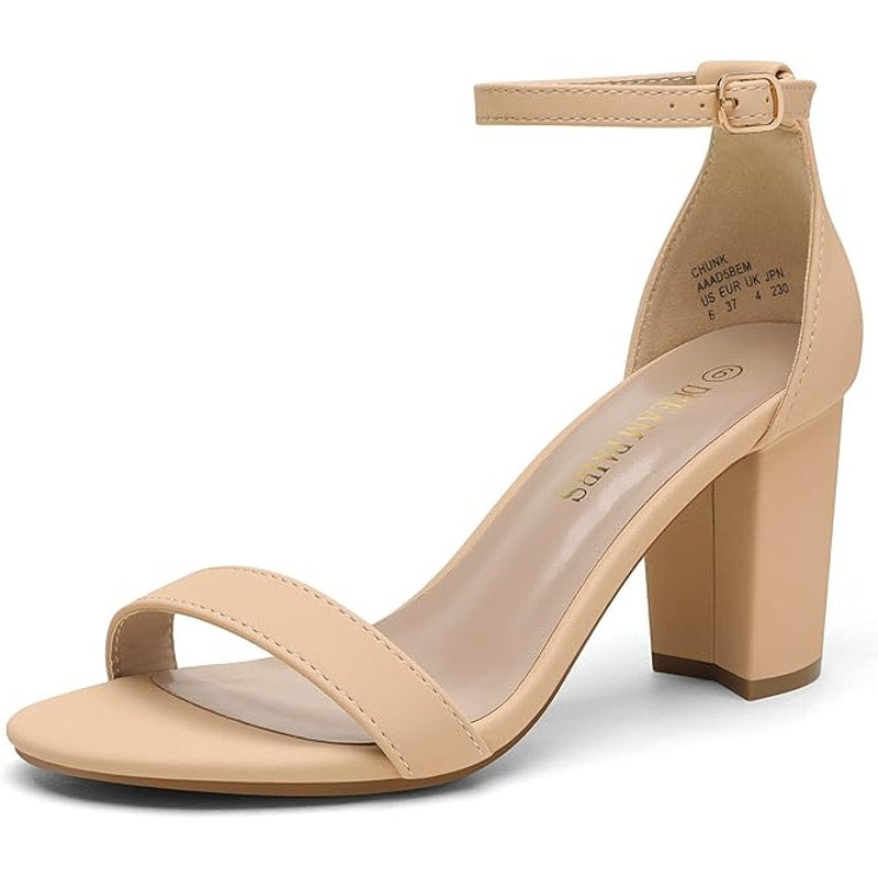 Dream Pairs Women Size 8 Tan 3" Block Heel Open Toe Ankle Strap Sandal Shoes