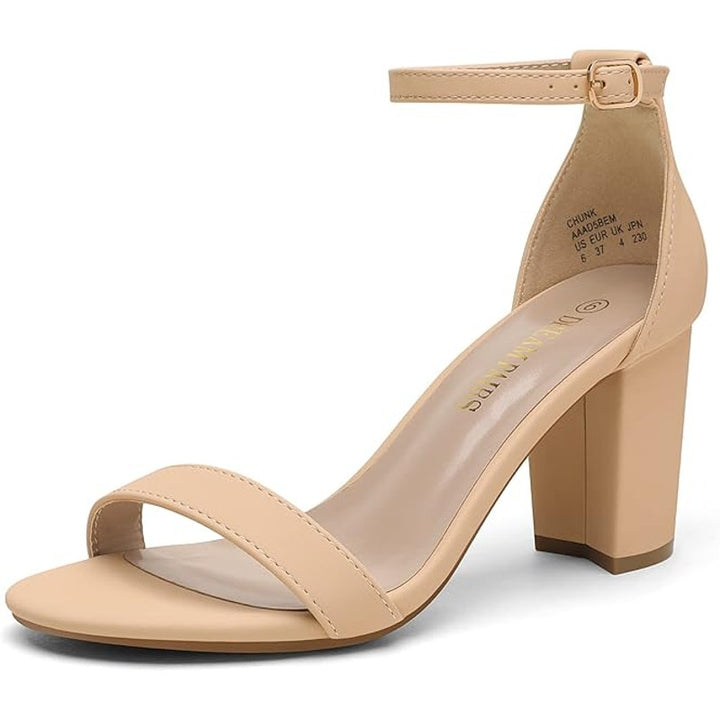 Dream Pairs Women Size 8 Tan 3" Block Heel Open Toe Ankle Strap Sandal Shoes