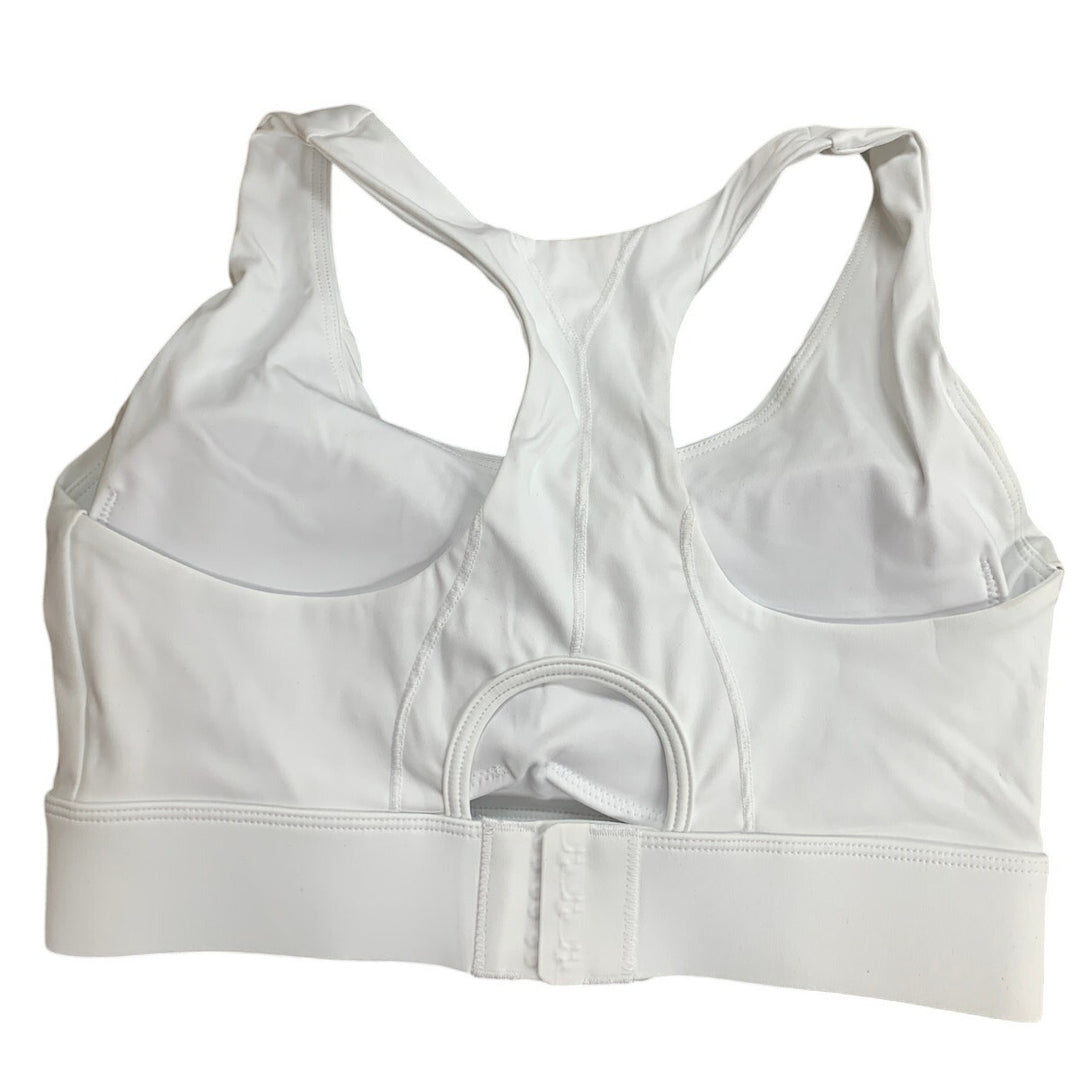 Womens Medium White Padded Wire Free Hook Loop Closure Racer Back Sports Bra
