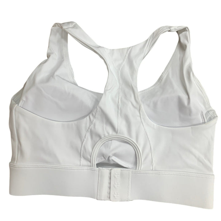 Womens Medium White Padded Wire Free Hook Loop Closure Racer Back Sports Bra