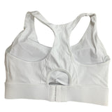 Womens Medium White Padded Wire Free Hook Loop Closure Racer Back Sports Bra