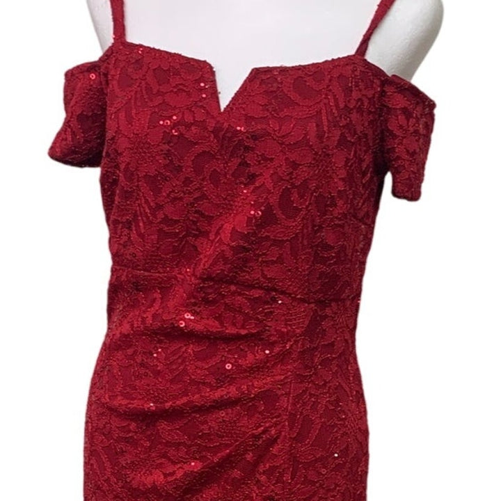 NWT New Candalite Womens Small Floral Sequin Cold Shoulder Lined Maxi Dress