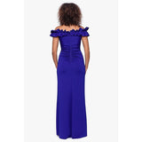 Xscape Womens 14 Scuba Crepe Ruffle Collar Ruched Off The Shoulder Maxi Dress