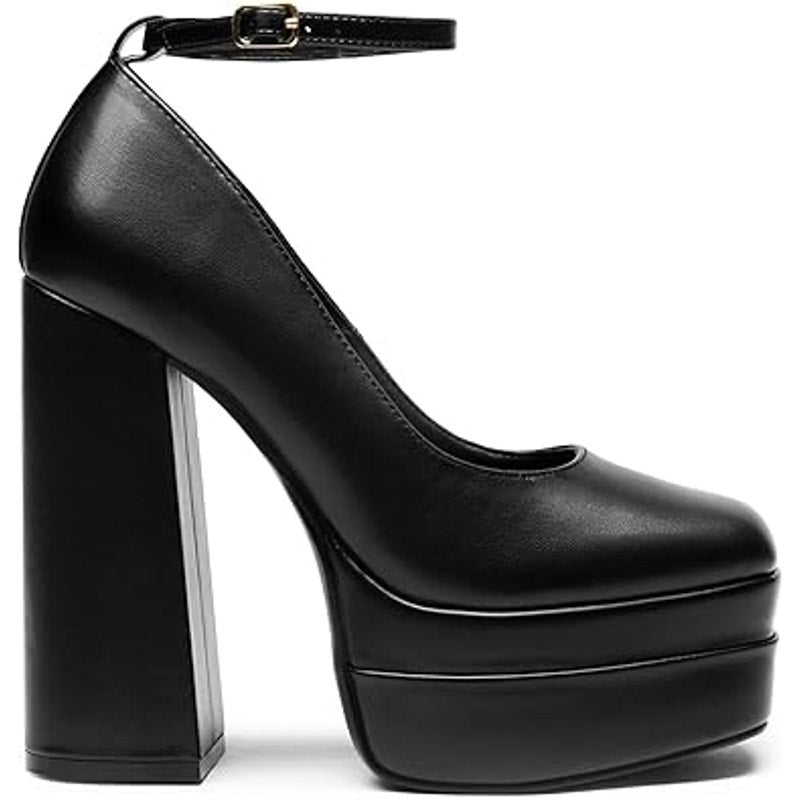 Dream Pairs Womens 8.5 Black 5.5" Platform Heel Closed Toe Ankle Strap Shoes