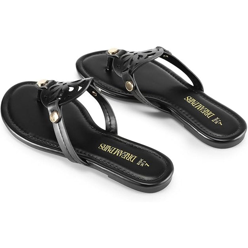 New Dream Pairs Womens Size 10 Black Slide On Faux Leather Flip Flop Sandals
