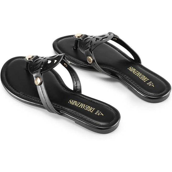 New Dream Pairs Womens Size 10 Black Slide On Faux Leather Flip Flop Sandals
