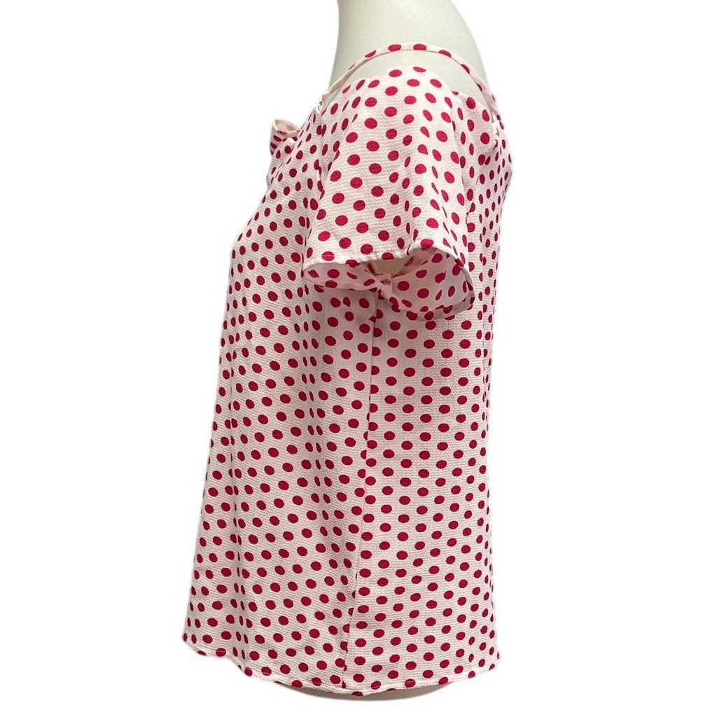 Monteau Los Angeles Womens Large Scalloped Edge Off Shoulder Polka Dot Blouse