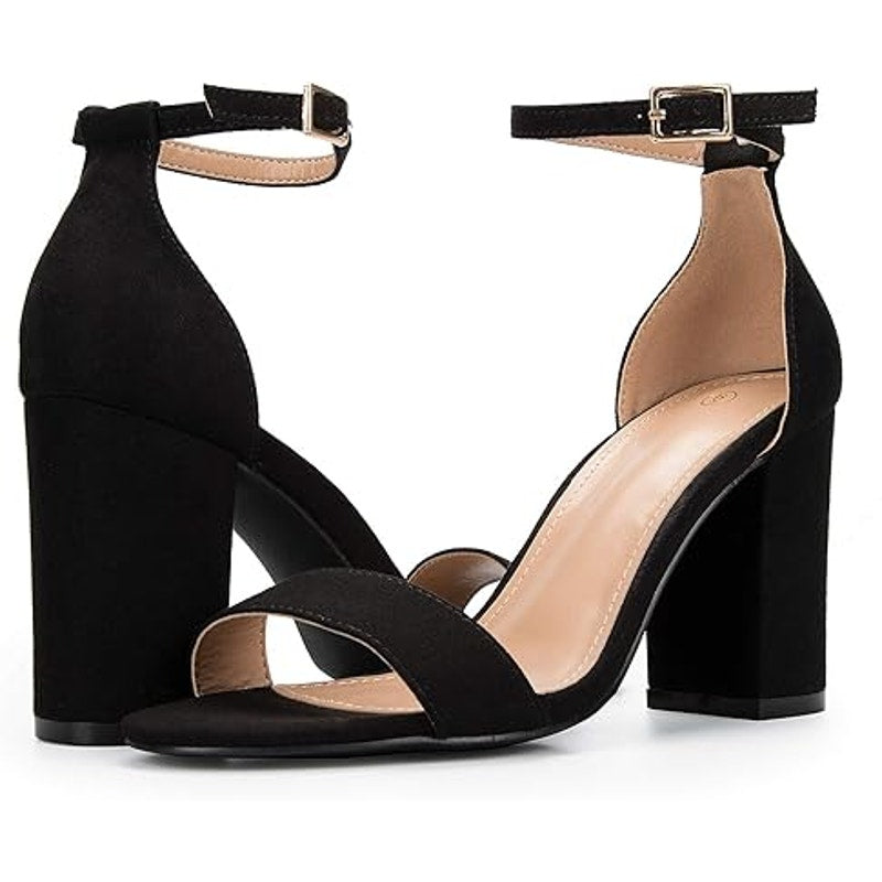 Coasis Womens 6 Black Faux Suede Ankle Strap 3.25" Heel Open Toe Sandal Shoes
