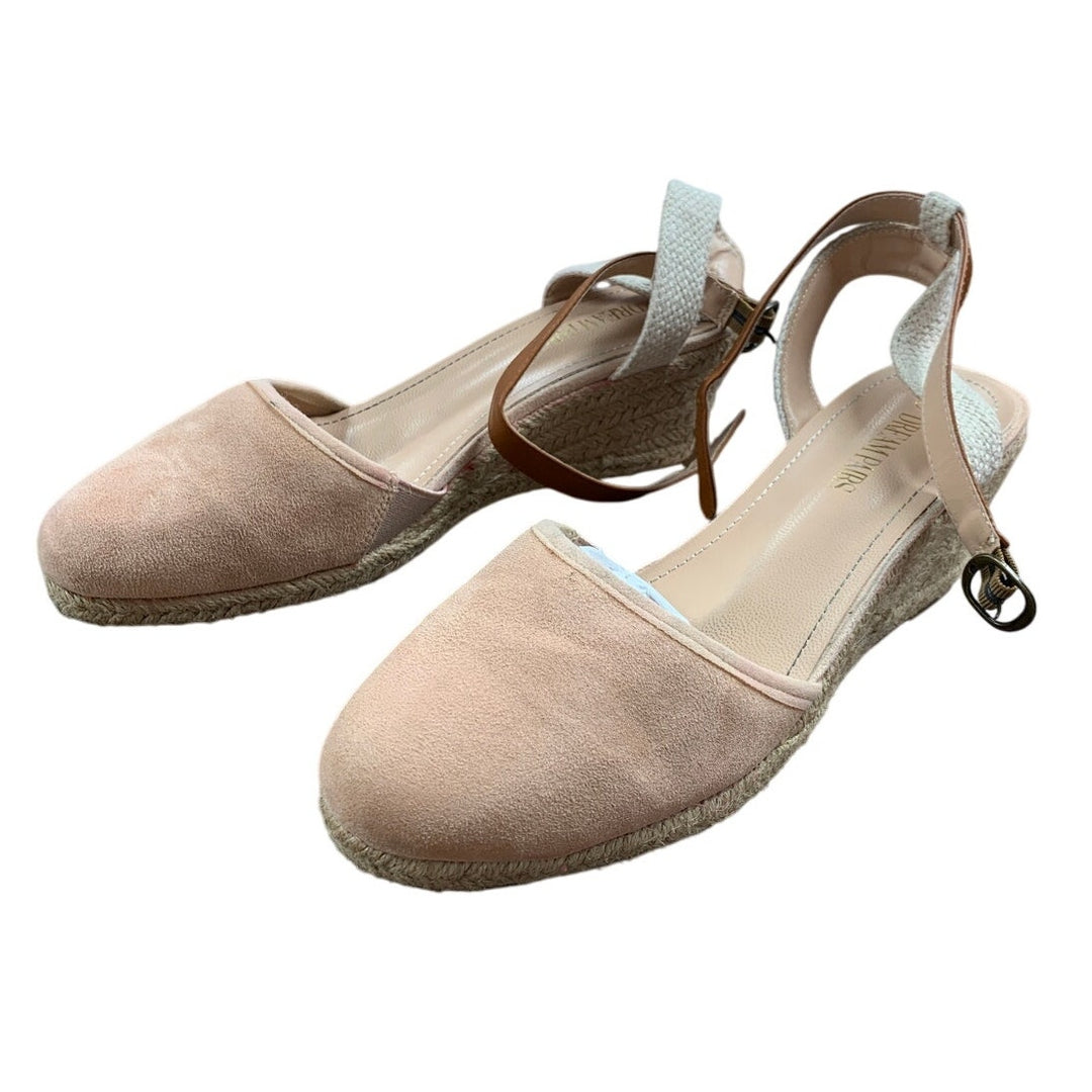 Dream Pairs Women Size 9.5 Pink Tan Espadrille 2.5" Wedge Heel Ankle Strap Shoes