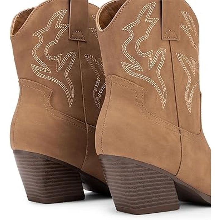 Dream Pairs Womens Size 9 Brown Faux Leather 3" Heel Ankle Cowboy Boots Shoes