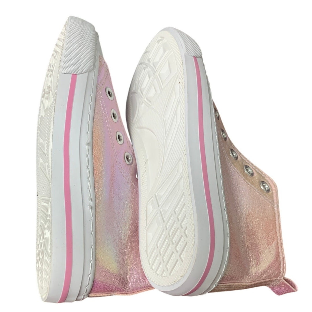 New HugRain Toddler Girls Size 13 Shiny Pink Lace Up High Top Sneakers Shoes