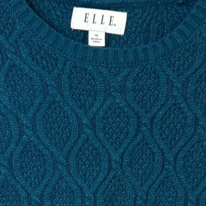 Elle Womens Medium Teal Blue Long Sleeve Crew Neck Faux Layer Knit Sweater