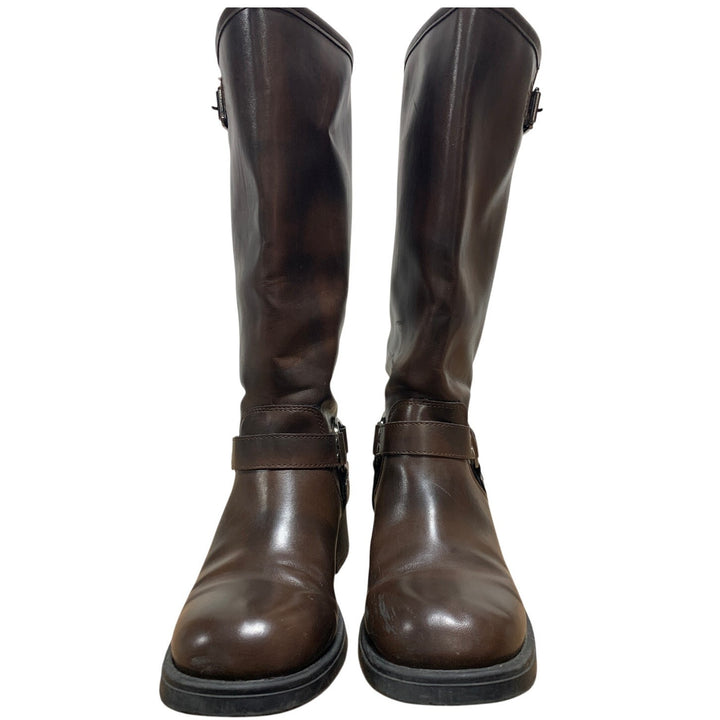 Aminugal Womens Size 9 Brown 1.5" Heels Knee High Boots Round Closed Toe Shoes