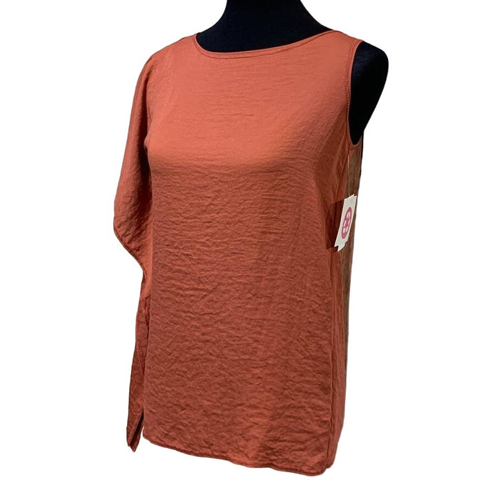 New Rachel Rachel Roy XS Asymmetrical Shoulder Ruffle Terra Cotta Orange Top