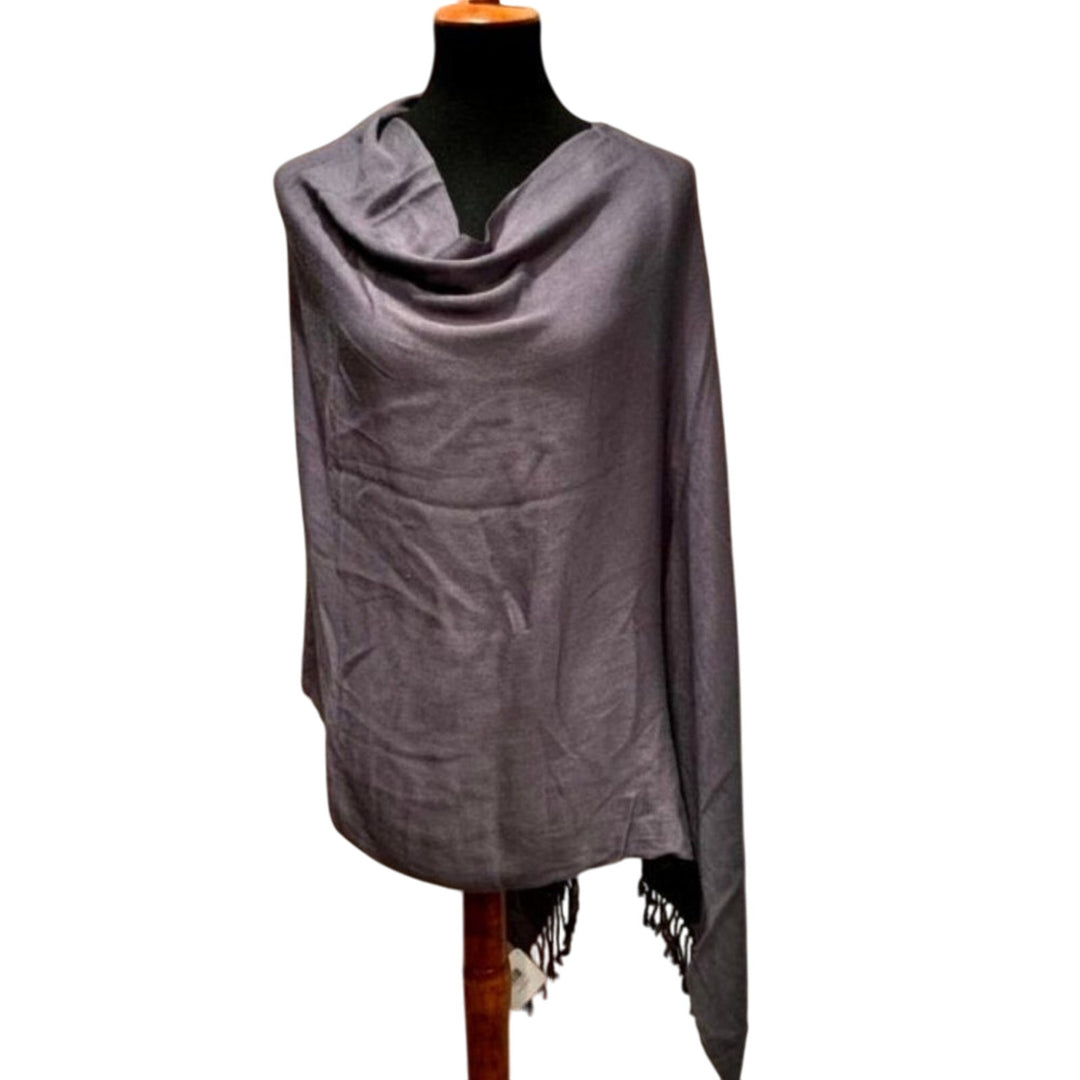 Handmade Upcycled Scarf Large Draping Silver Gray Fringed Poncho Shawl Wrap