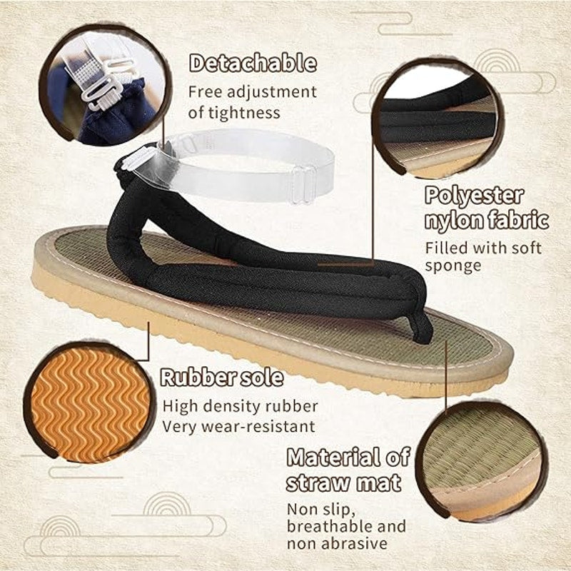 Toyep Womens Size 7 Black Straw Anime Cosplay Clog Sandals Japanese Prop Shoes