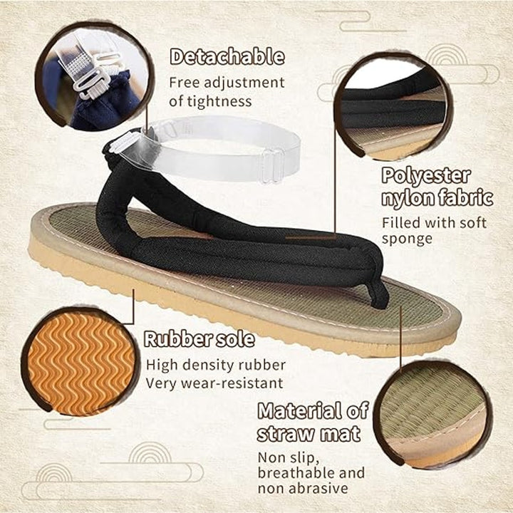 Toyep Womens Size 7 Black Straw Anime Cosplay Clog Sandals Japanese Prop Shoes