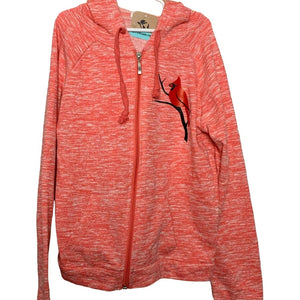 Hand Printed Upcycled Womens Small Cardinal Long Sleeve Full Zip Hoodie Jacket