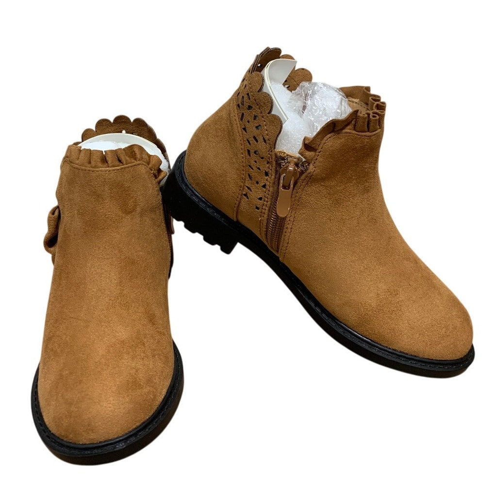 ZBY Little Girls Size 1 Light Brown Ankle Boots Round Closed Toe Size Zip Shoes