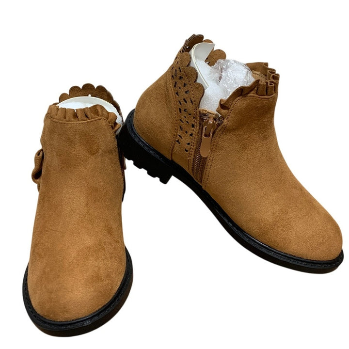 ZBY Little Girls Size 1 Light Brown Ankle Boots Round Closed Toe Size Zip Shoes