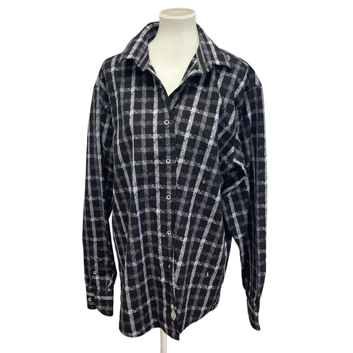 Visconti Mens XL Long Sleeve Paisley Plaid 100% Cotton Button Down Casual Shirt