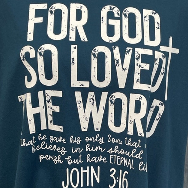 Hand Printed Upcycled Womens XL For God So Loved The World John 3:16 Tee Shirt