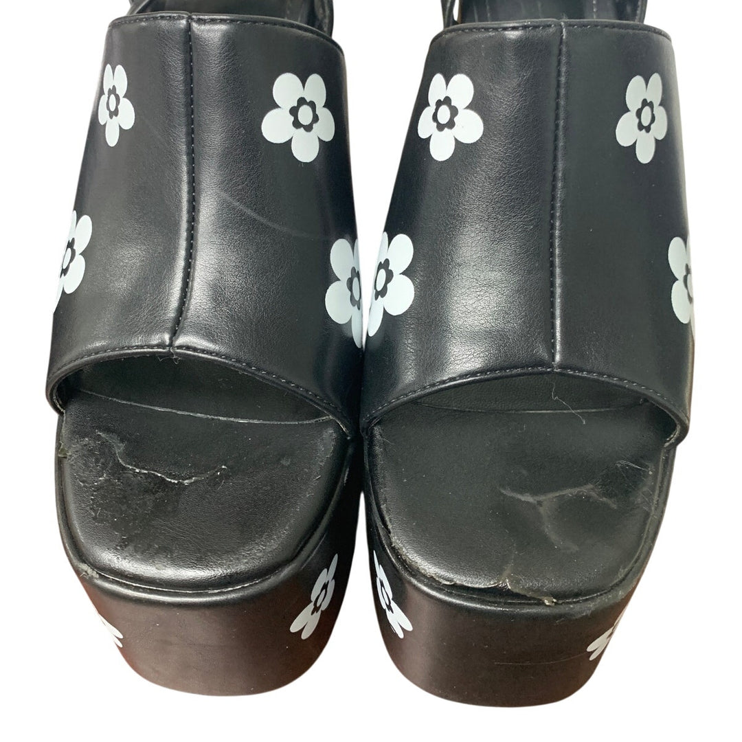 Detogni Womens Size 8 Black Flower Chunky 2.5" Platform 6" Heel Buckle Shoes