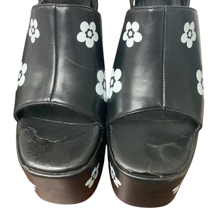Detogni Womens Size 8 Black Flower Chunky 2.5" Platform 6" Heel Buckle Shoes