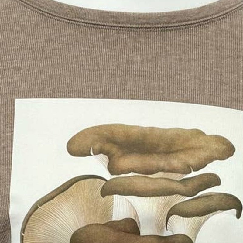 Hand Printed Upcycled XL Pleurotus Spodoleucus Oyster Mushroom Long Sleeve Shirt