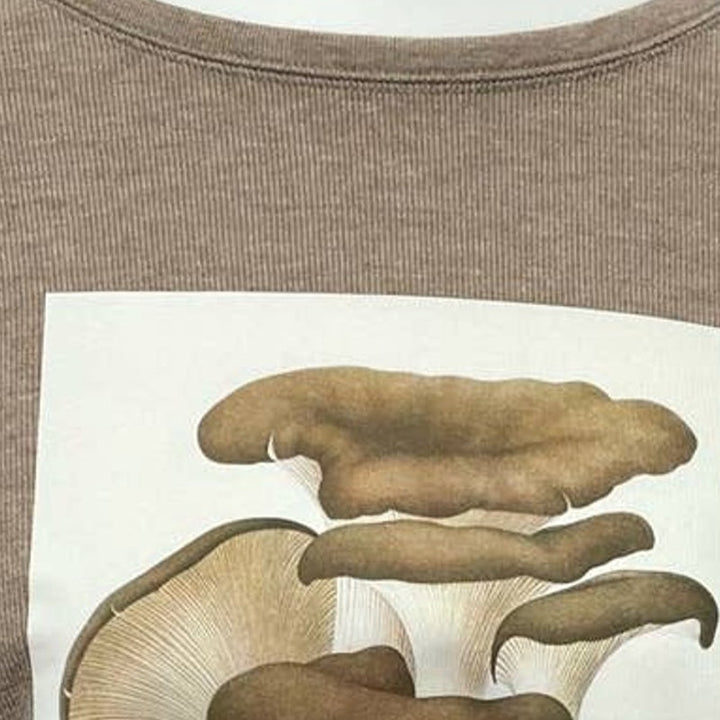 Hand Printed Upcycled XL Pleurotus Spodoleucus Oyster Mushroom Long Sleeve Shirt