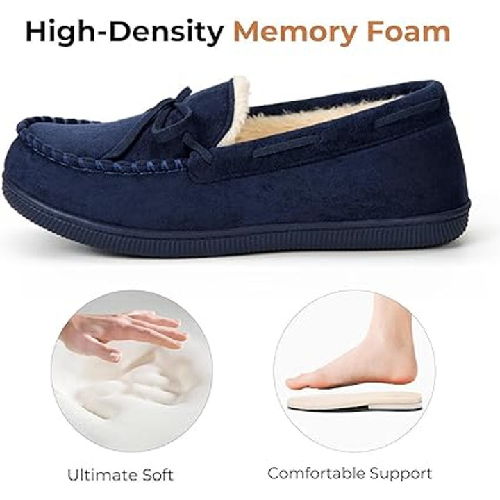 New HomeTop Womens Size 10 Navy Blue Soft Moccasin Memory Foam Slipper Shoes