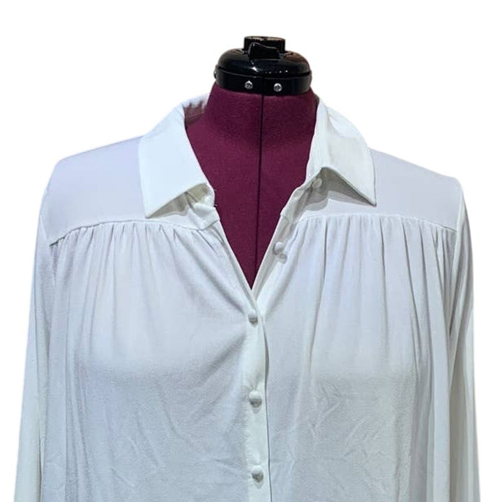 New Belldini Womens 2X Winter White Button Down Long Bell Sleeve Top Blouse