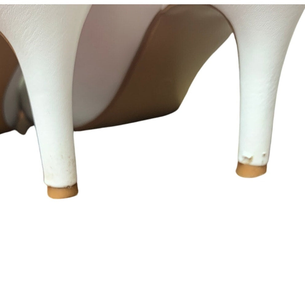 Idifu Womens Size 7.5 White Faux Leather Closed Toe 3" Heel Slide On Pumps Shoes