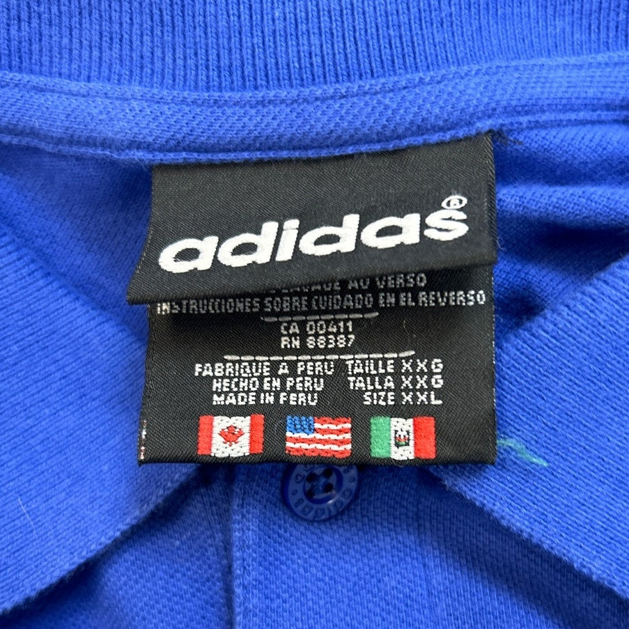 Adidas Mens 2XL Blue Side Striped 100% Cotton Short Sleeve Collared Polo Shirt