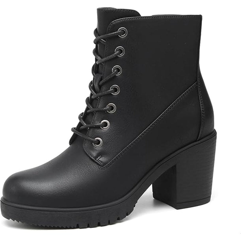 New Tyndall Womens 9 Black 4" Chunky Heel Ankle Boot Round Toe Size Zip Shoes