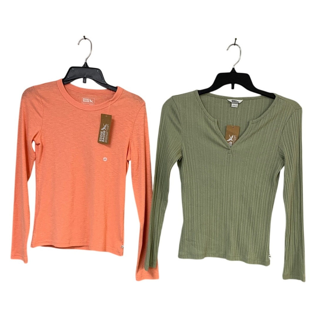 2 New Eddie Bauer Womens Small Infinity Slub Meadowood Rib Long Sleeve Tops