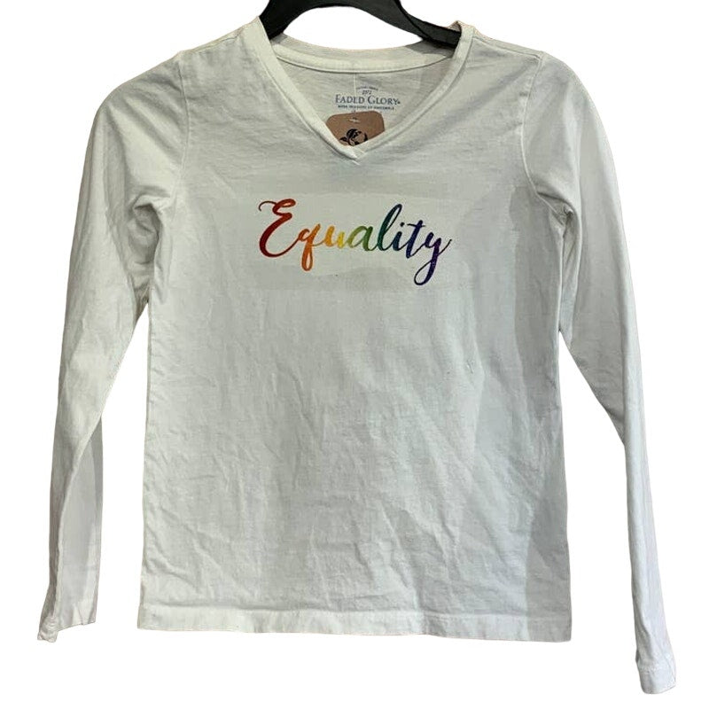 Hand Printed Upcycled Child Large Equality Rainbow Pride LGBTQ Long Sleeve Tee