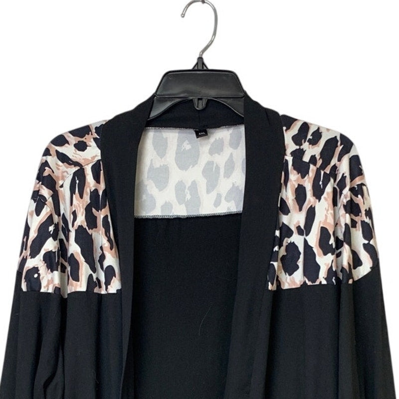 Womens 4XL Poly Elastane Cheetah Print Long Sleeve Open Front Cardigan Sweater