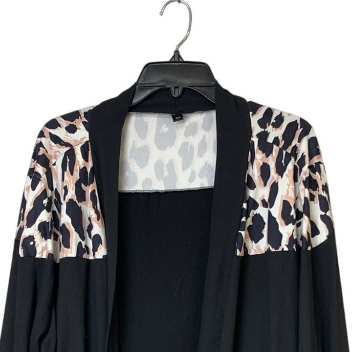 Womens 4XL Poly Elastane Cheetah Print Long Sleeve Open Front Cardigan Sweater