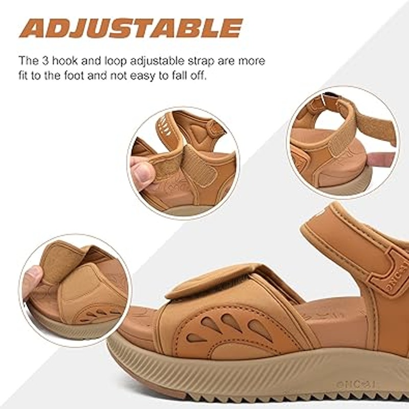 Oncai Womens Size 8 Gold Tan Hook Loop Arch Support Open Toe Walking Sandals